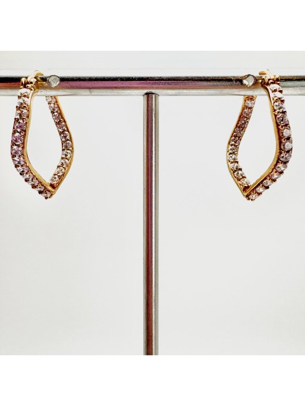 Cubic Zirconia & Gold Over Sterling Silver 925 Wavy Hoop Earrings 1" L
